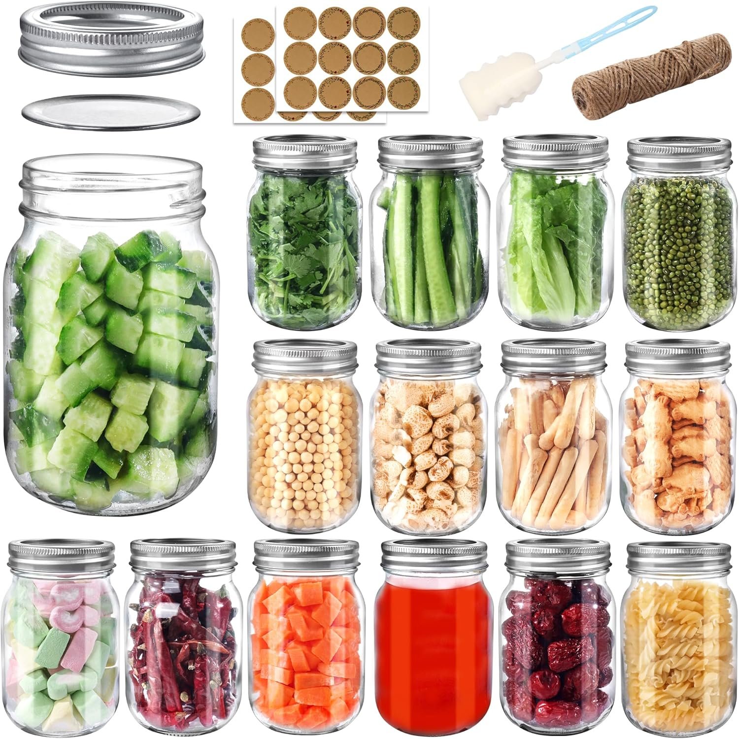 Mason Jars 16 oz with Airtight Lids and Bands, 15 Pack Regular Mouth Canning Jars